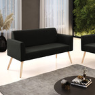 Sofá Namoradeira Pés Palito Natural Marisa Suede Preto