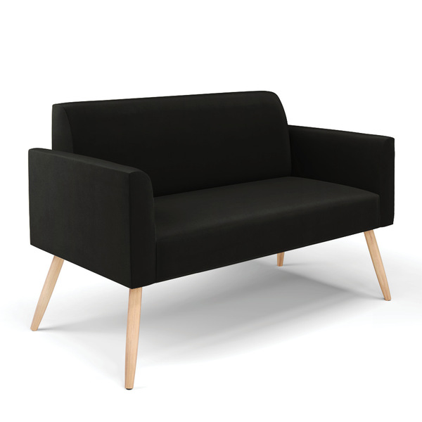 Sofá Namoradeira Pés Palito Natural Marisa Suede Preto