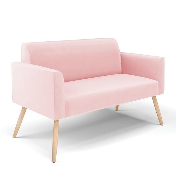 Sofá Namoradeira Pés Palito Natural Marisa Suede - Rosa Bebê