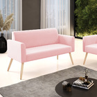 Sofá Namoradeira Pés Palito Natural Marisa Suede - Rosa Bebê