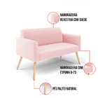 Sofá Namoradeira Pés Palito Natural Marisa Suede - Rosa Bebê