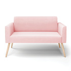 Sofá Namoradeira Pés Palito Natural Marisa Suede - Rosa Bebê
