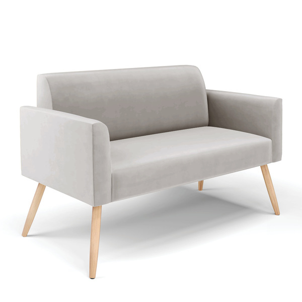 Sofá Namoradeira Pés Palito Natural Marisa Veludo   - Cinza