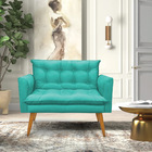 Sofá Namoradeira Tais Suede Azul Turquesa Pés Palito Castanho
