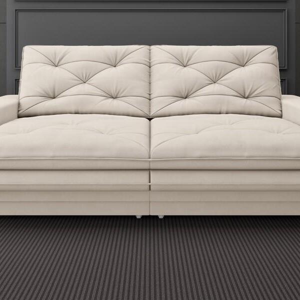 Sofá Neon 2,40m Retrátil E Reclinável Velosuede Areia - Netso