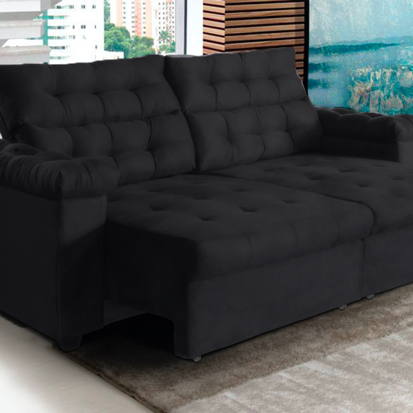 Sofá New Austrália 200cm Retratil Reclinavel Suede Preto – Ws.