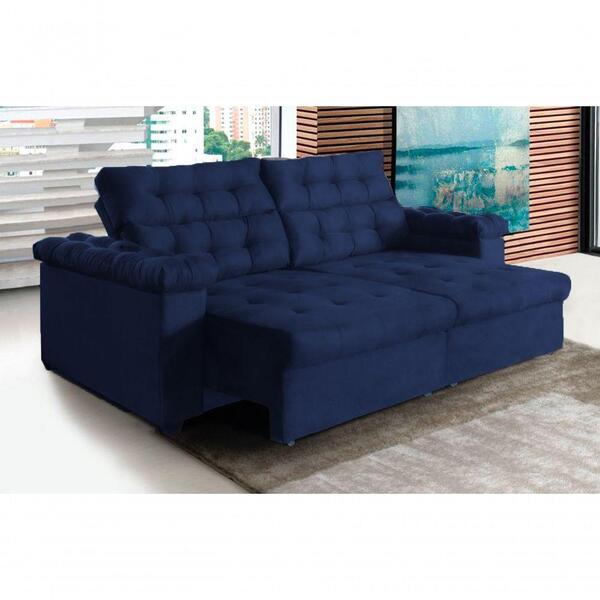 Sofá New Austrália 300cm Retratil Reclinavel Suede Azul