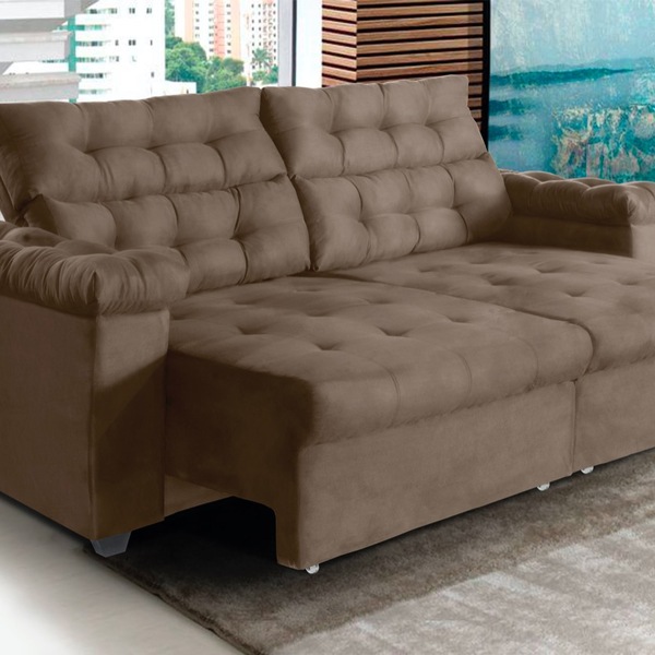 Sofá New Austrália 300cm Retratil Reclinavel Suede Castor – W