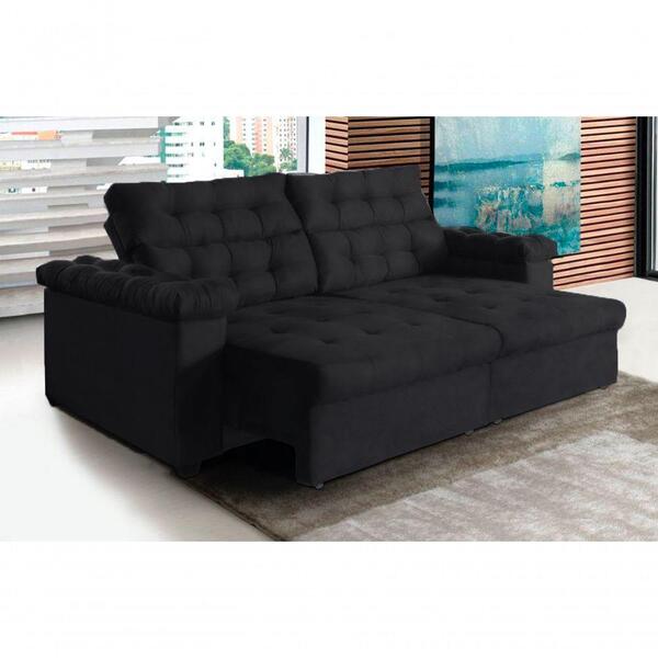 Sofá New Austrália 300cm Retratil Reclinavel Suede Preto