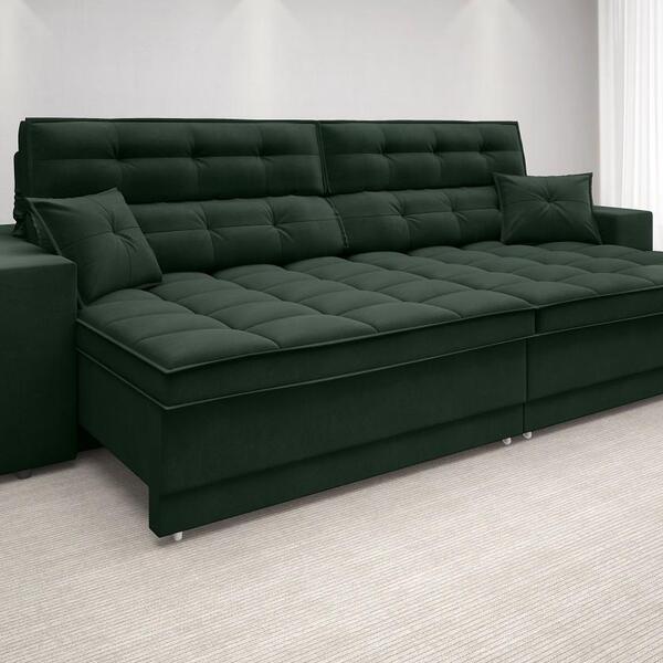 Sofá New Biondi 2,70m Retrátil E Reclinável Velosuede Verde