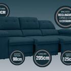 Sofá New Ripley 2,05m Assento Retrátil E Reclinável Velosuede