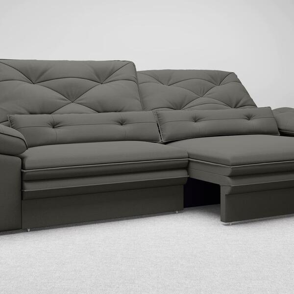 Sofá Oasis 2,50m Assento Retrátil E Reclinável Velosuede Cinz