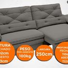 Sofá Oasis 2,50m Assento Retrátil E Reclinável Velosuede Cinz