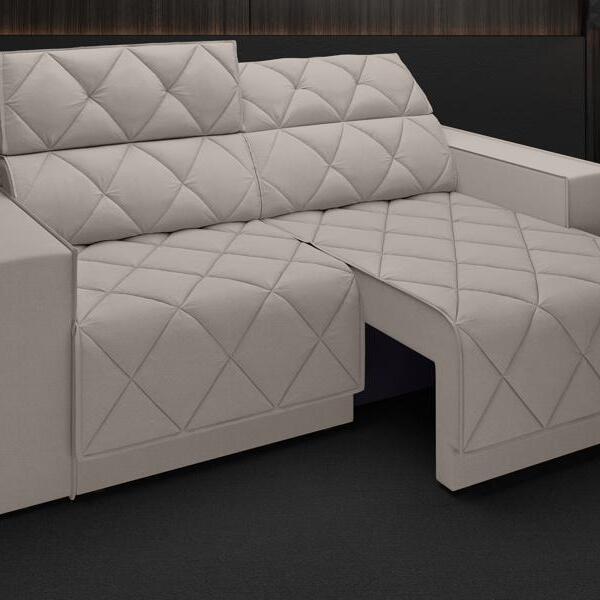 Sofá Olimpo 1,70m Assento Retrátil E Reclinável Velosuede Beg