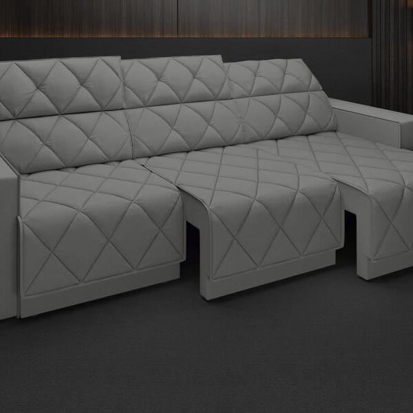 Sofá Olimpo 2,05m Assento Retrátil E Reclinável Velosuede Gra