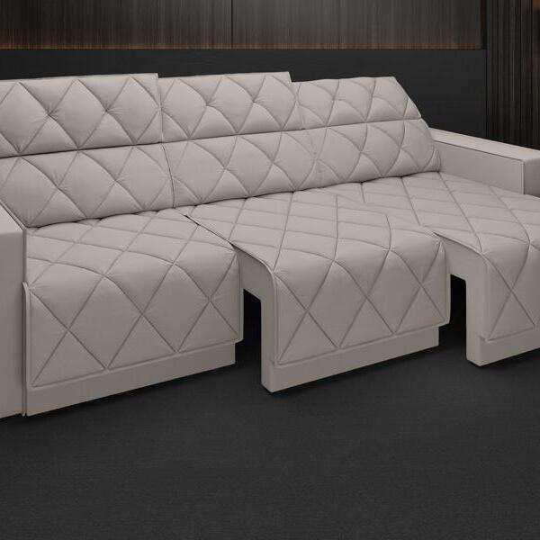 Sofá Olimpo 2,30m Assento Retrátil E Reclinável Velosuede Beg