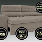 Sofá Omega 2,00m Assento Retrátil E Reclinável Velosuede Bege