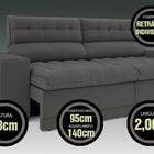 Sofá Omega 2,00m Assento Retrátil E Reclinável Velosuede Cinz