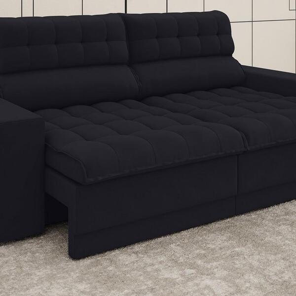 Sofá Omega 2,00m Assento Retrátil E Reclinável Velosuede Pret