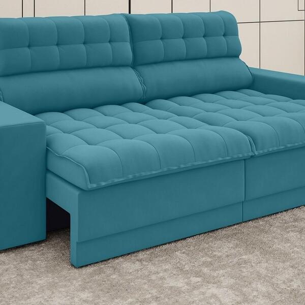 Sofá Omega 2,00m Assento Retrátil E Reclinável Velosuede Turq