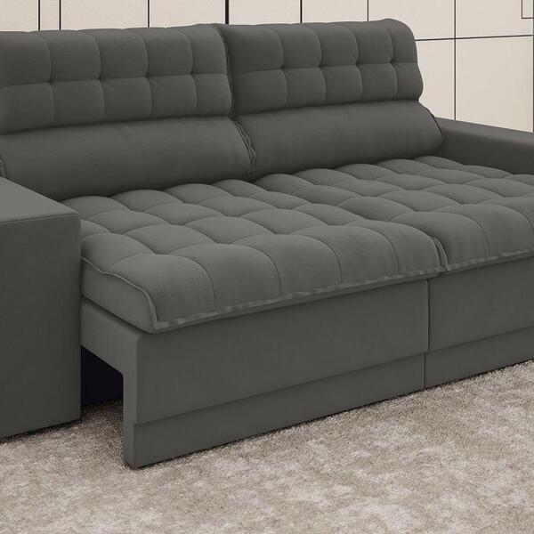 Sofá Omega 2,30m Assento Retrátil E Reclinável Velosuede Cinz