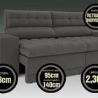 Sofá Omega 2,30m Assento Retrátil E Reclinável Velosuede Cinz