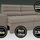 Sofá Omega 2,50m Assento Retrátil E Reclinável Velosuede Bege