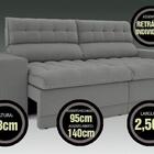 Sofá Omega 2,50m Assento Retrátil E Reclinável Velosuede Graf