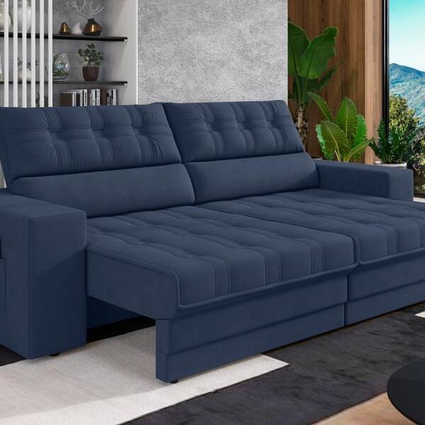 Sofá Omega Plus 2,30m Retrátil/reclinável Suede Azul - Xflex