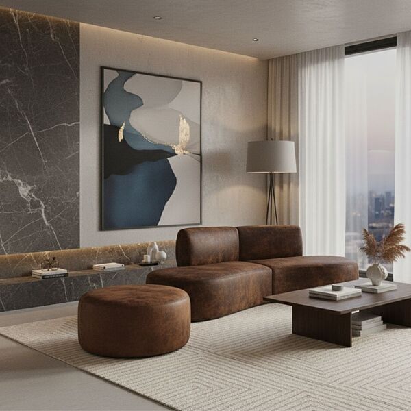 Sofá Orgânico Módulo Curvo Savana + Puff Corino Modena - Mont