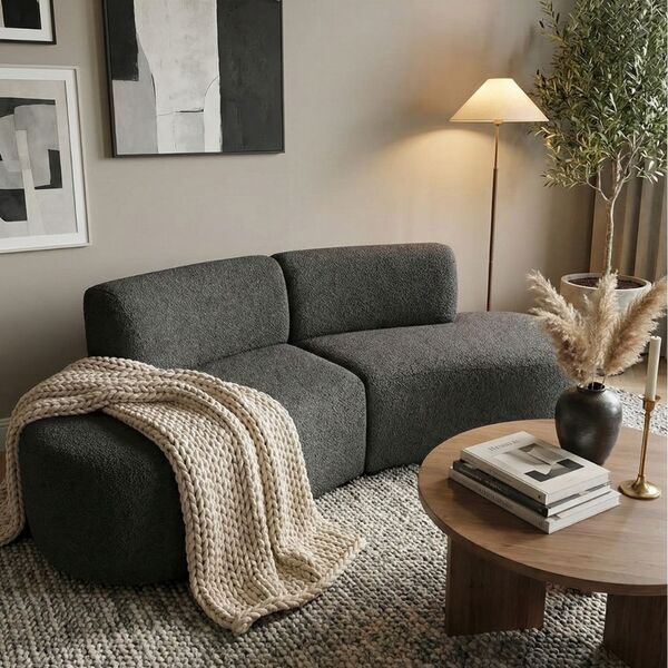 Sofá Orgânico Módulo Curvo Savana Boucle Cinza Escuro - Monta