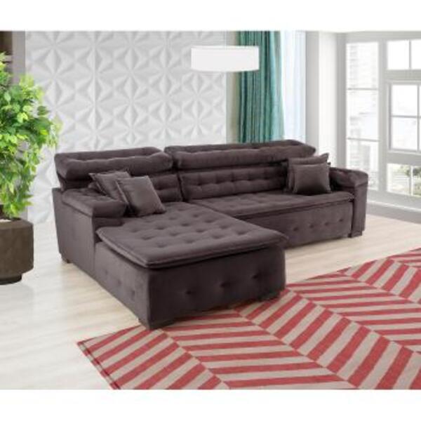Sofá Orlando 2.20x1.90m Com Chaise, Retrátil E Reclinável Marrom