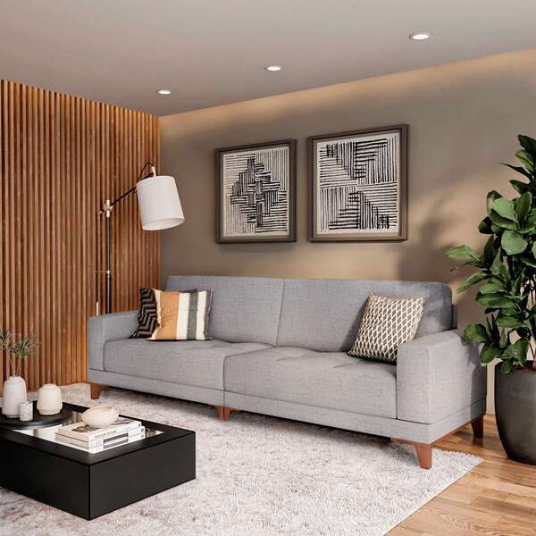 Sofá Oslo 4 Lugares Linho Cinza 280 Cm