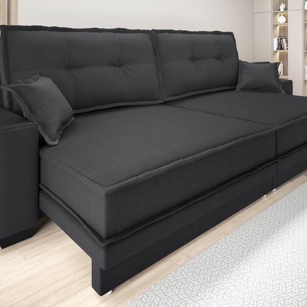 Sofá Palermo 2,00m Retrátil E Reclinável Linho Soft Grafite -