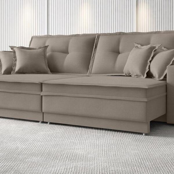 Sofá Palermo 2,40m Retrátil E Reclinável Velosuede Bege - Net