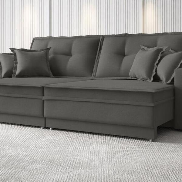 Sofá Palermo 2,40m Retrátil E Reclinável Velosuede Cinza - Ne