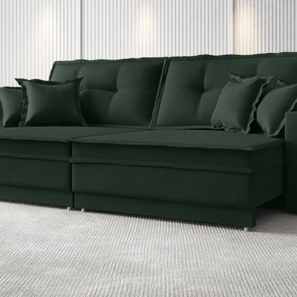 Sofá Palermo 2,40m Retrátil E Reclinável Velosuede Verde - Ne