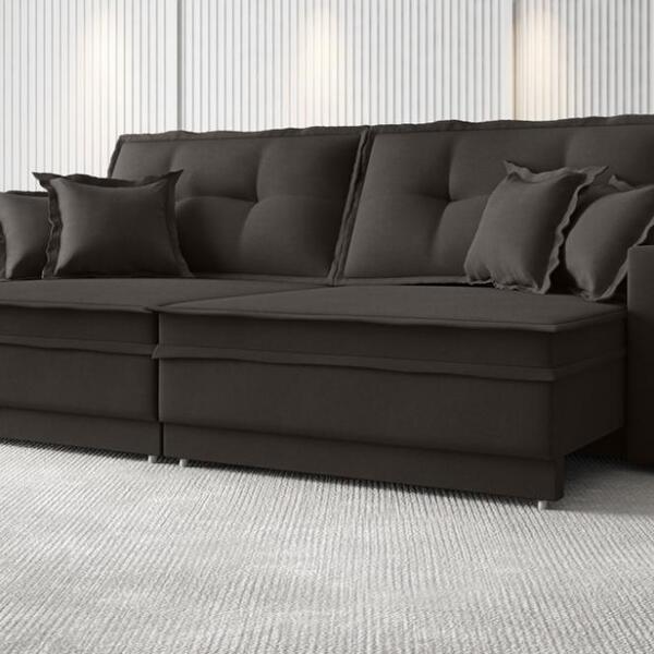 Sofá Palermo 2,80m Retrátil E Reclinável Velosuede Chocolate