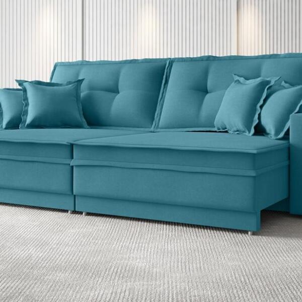 Sofá Palermo 2,80m Retrátil E Reclinável Velosuede Turquesa -