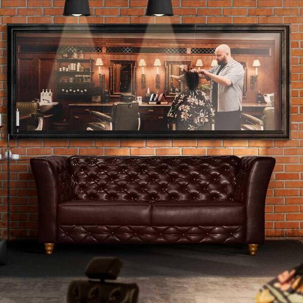 Sofá Para Barbearia Chesterfield 2 Lugares Marrom Shop Jm