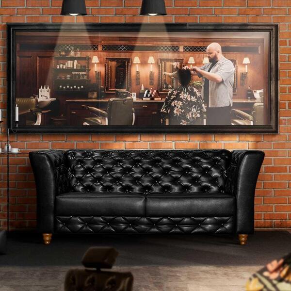 Sofá Para Barbearia Chesterfield 2 Lugares Preto Shop Jm