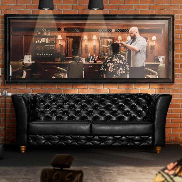 Sofá Para Barbearia Chesterfield 3 Lugares Preto Shop Jm