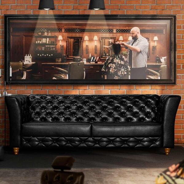 Sofá Para Barbearia Chesterfield 4 Lugares Preto Shop Jm