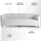 Sofá Para Decoração Margot Curvo 2 44 Metros Tecido Linho Pés