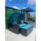 Sofá Para Jardim Com Toldo E Puff Tabaco, Azul