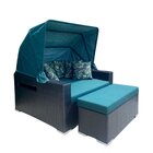 Sofá Para Jardim Com Toldo E Puff Tabaco, Azul