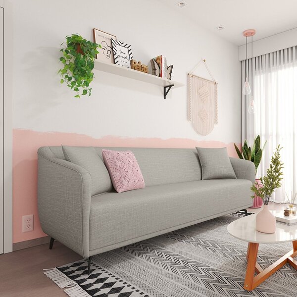 Sofá Para Sala De Estar Em Linho 230cm Adams Cru