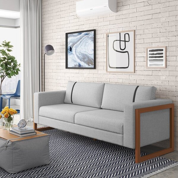 Sofá Para Sala De Estar Em Linho 230cm Lin Cinza