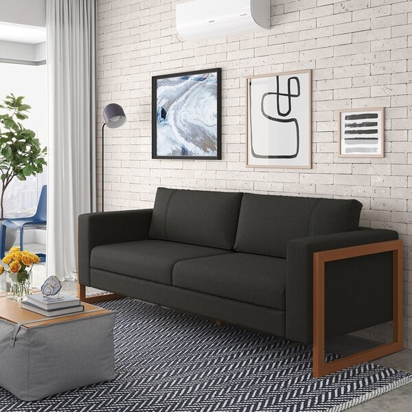 Sofá Para Sala De Estar Em Linho 230cm Lin Grafite