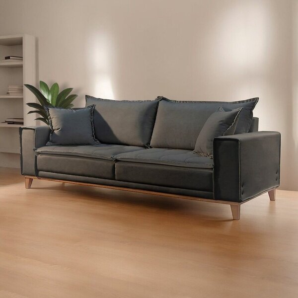 Sofá Para Sala De Estar Fixo 4 Lugares Aquiles Luxo Chumbo